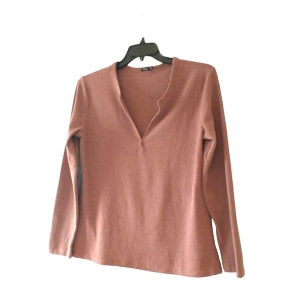 Woman's Waffle Knit Henley Top V-Neck Neutral Brown XL Gorpcore Fall Normcore - Picture 3 of 12